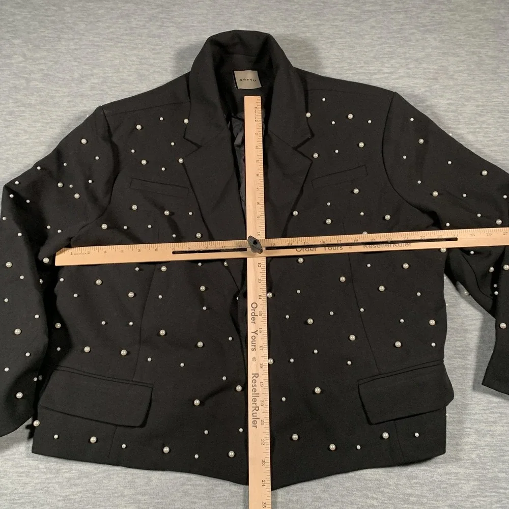 ORTTU Blazer Mens One Size Black Pearl Studded‎ Embellished Single Button Beaded